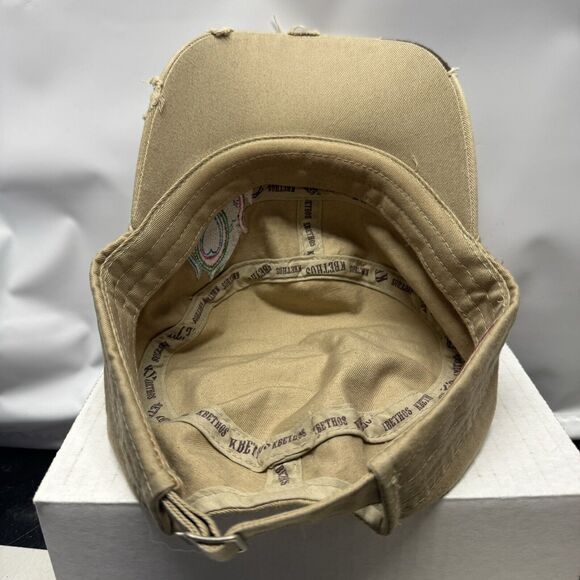 Peacock Feather Distressed Cadet Cap Tan Stretch Fit Hat Kbethos Women’s - Picture 5 of 7